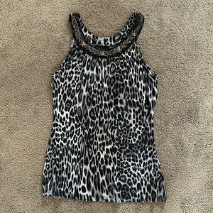 Cynthia Rowley cheetah print beaded embellished neck line black gray small
